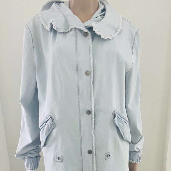 Coalition LA Distressed Denim Hooded Jacket Size Small - Picture 5 of 9